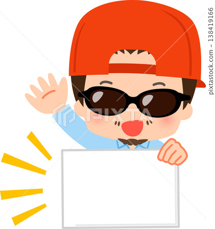 A male director raises his hand while holding a flip chart. 138419166