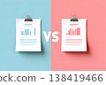 A comparison graph of blue and pink colors, and a VS (versus) composition. A contrasting image of business strategy and data analysis. 138419466