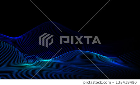 Blue abstract wavy lines on black background digital technology data network and futuristic flow for modern tech concept 138419480