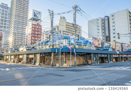 Nijo Market, a popular tourist attraction in Sapporo, Hokkaido, is lined with fresh fish shops. Nijo Market, a popular tourist attraction in Sapporo, Hokkaido, is lined with fresh fish shops. 138419560