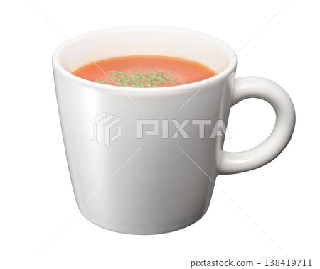 Tomato soup poured into a mug Tomato soup poured into a mug 138419711