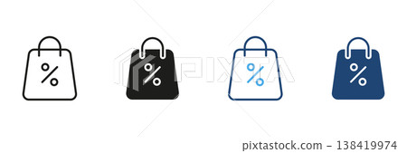 Shopping Bag With Percentage Symbol Line And Solid Icon Set. Discount, Sale, And Promotion Outline And Silhouette Symbol Collection. Retail Marketing And E-Commerce. Isolated Vector Illustration Shopping Bag With Percentage Symbol Line And Solid Icon Set. Discount, Sale, And Promotion Outline And Silhouette Symbol Collection. Retail Marketing And E-Commerce. Isolated Vector Illustration 138419974