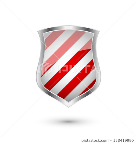 Glossy shield with red and black pattern. Security and protection concept. Cyber safety icons, internet privacy, web defense, digital data protection and antivirus themes. Vector illustration Glossy shield with red and black pattern. Security and protection concept. Cyber safety icons, internet privacy, web defense, digital data protection and antivirus themes. Vector illustration 138419990