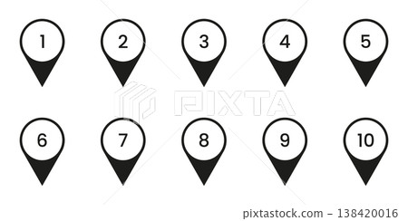 Black Numbered Location Pin Solid Icon Set. Sequential Map Marker Silhouette Symbol Collection. Navigation, Geolocation, And Wayfinding Design Elements. Isolated Vector Illustration Black Numbered Location Pin Solid Icon Set. Sequential Map Marker Silhouette Symbol Collection. Navigation, Geolocation, And Wayfinding Design Elements. Isolated Vector Illustration 138420016