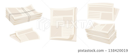 Newspaper pile, stack of magazines. News representing newspapers folded, news publications. Headline banner on the front page represents journalism, news, and print media. Newspaper pile, stack of magazines. News representing newspapers folded, news publications. Headline banner on the front page represents journalism, news, and print media. 138420019