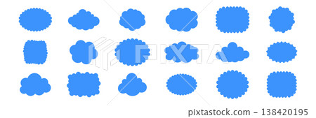 Fluffy cloud frame label set. Cloud shaped and jagged frame silhouette oval and circle frames with scalloped edges 138420195