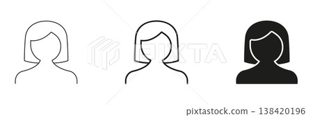 Female Avatar Line And Solid Icon Set. User Profile, Account, and Identity Symbol Outline And Silhouette Collection. Personal Branding. Isolated Vector Illustration Female Avatar Line And Solid Icon Set. User Profile, Account, and Identity Symbol Outline And Silhouette Collection. Personal Branding. Isolated Vector Illustration 138420196