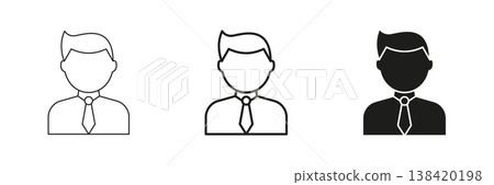 Business Professional Avatar Line And Solid Icon Set. Corporate Identity, Employee and Office Worker Symbol Collection. Isolated Vector Illustration 138420198
