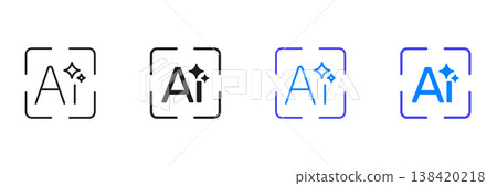 Set of AI Generate Line And Solid Icon Set. Artificial Intelligence and Machine Learning Technology Outline And Silhouette Symbol Collection. Isolated Vector Illustration 138420218