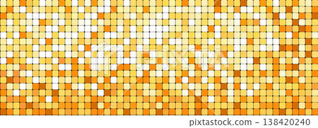 Golden bright mosaic disco party background. Metal gold sequin shiny sparkle decoration. Disco ball effect tile bg. glitter halftone wallpaper. Sparkling glitter backdrop. Golden bright mosaic disco party background. Metal gold sequin shiny sparkle decoration. Disco ball effect tile bg. glitter halftone wallpaper. Sparkling glitter backdrop. 138420240