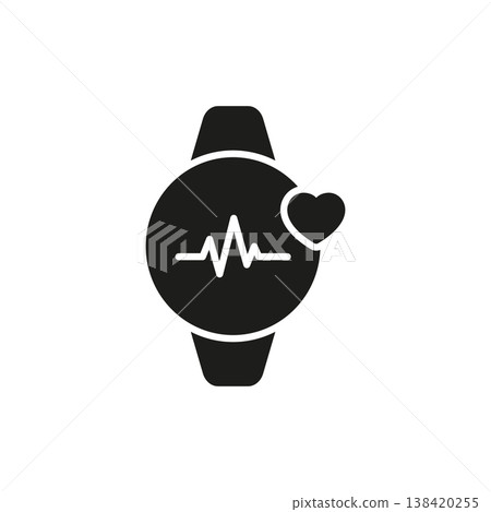 Smartwatch With Heart Pulse Solid Icon. Health Monitoring And Fitness Tracking Silhouette Symbol. Wearable Technology For Heart Rate Detection. Isolated Vector Illustration 138420255