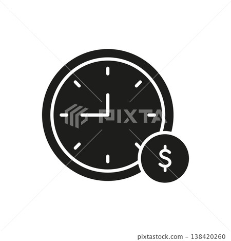 Clock With Dollar Sign Solid Icon. Time Is Money, Financial Investment, And Opportunity Cost Silhouette Symbol. Business Efficiency And Management. Isolated Vector Illustration 138420260