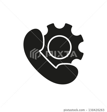 Telephone Support Gear Solid Icon. Communication And Technical Service Configuration Silhouette Symbol. Customer Service Optimization And Maintenance. Isolated Vector Illustration 138420263