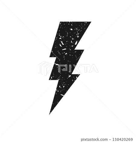 Lightning bolt icon with grunge texture isolated on white background. Vintage flash symbol, thunderbolt. Simple lightning strike sign. Vector illustration. 138420269