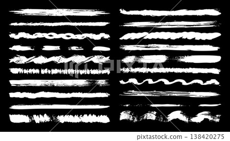 Long grunge brush strokes, lines, ink smudges, hand-drawn scribble shapes. Handmade sketchy marks, stains, charcoal streaks. Paint textures, dry brush effect. Marker underline. Vector illustration Long grunge brush strokes, lines, ink smudges, hand-drawn scribble shapes. Handmade sketchy marks, stains, charcoal streaks. Paint textures, dry brush effect. Marker underline. Vector illustration 138420275