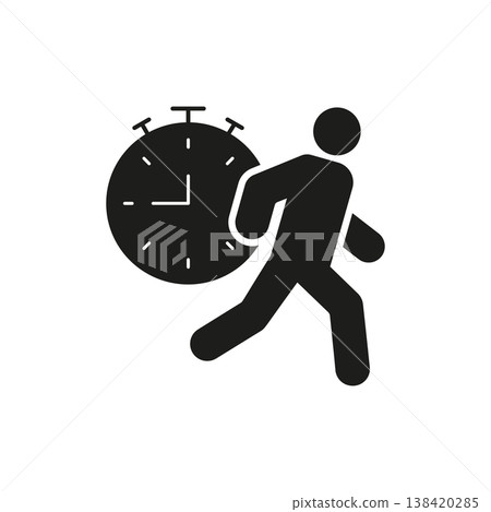 Running Person With Stopwatch Solid Icon. Time Management And Efficiency Silhouette Symbol. Deadline And Productivity Representation. Isolated Vector Illustration Running Person With Stopwatch Solid Icon. Time Management And Efficiency Silhouette Symbol. Deadline And Productivity Representation. Isolated Vector Illustration 138420285