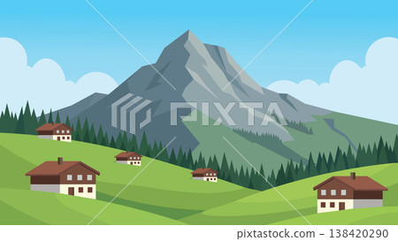 landscape with village on the hill 138420290