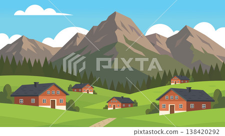 landscape with village on the hill 138420292