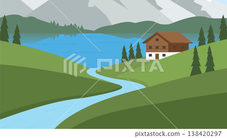landscape with mountain village in the mountains landscape with mountain village in the mountains 138420297