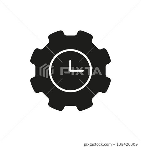 Clock In Gear Solid Icon. Time Management, Efficiency, And Workflow Optimization Silhouette Symbol. Productivity Enhancement And Scheduling. Isolated Vector Illustration 138420309