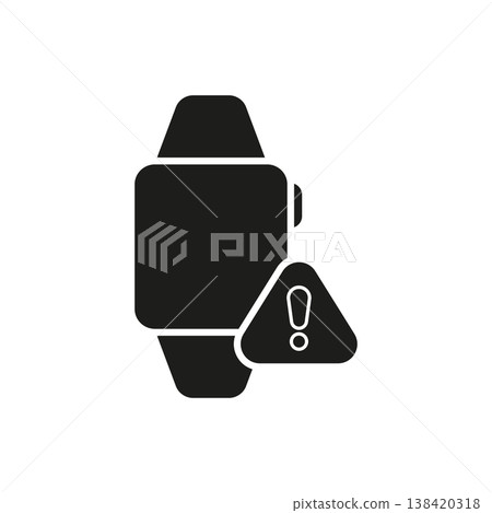 Smartwatch With Exclamation Mark Warning Solid Icon. Health Alert And System Notification Silhouette Symbol. Emergency And Wearable Tech Monitoring. Isolated Vector Illustration 138420318