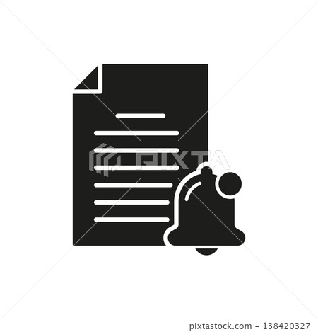 Document With Notification Bell Solid Icon. Document Alert, Reminder, And Information Update Silhouette Symbol. Notification And Communication Management. Isolated Vector Illustration Document With Notification Bell Solid Icon. Document Alert, Reminder, And Information Update Silhouette Symbol. Notification And Communication Management. Isolated Vector Illustration 138420327