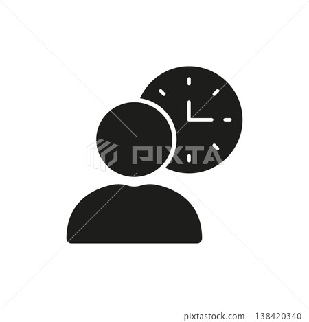 Person With Clock Solid Icon. Time Management, Productivity, And Schedule Planning Silhouette Symbol. Efficient Task Coordination Concept. Isolated Vector Illustration 138420340