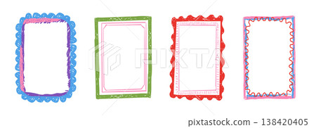Kid frame crayon box, textured whimsical wax pen border set. Playful frames for kids kindergarten, preschool, school designs, text areas and creative layouts. Kid frame crayon box, textured whimsical wax pen border set. Playful frames for kids kindergarten, preschool, school designs, text areas and creative layouts. 138420405