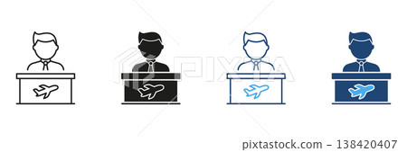 Airline Customer Service Representative Icon Set. Aviation Assistance And Travel Support Outline And Silhouette Symbol Collection. Isolated Vector Illustration Airline Customer Service Representative Icon Set. Aviation Assistance And Travel Support Outline And Silhouette Symbol Collection. Isolated Vector Illustration 138420407