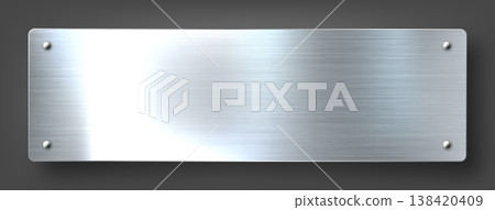 Realistic metal banner. Brushed steel or aluminium plate. Polished metal surface. Old grunge texture with scratches. Vector illustration Realistic metal banner. Brushed steel or aluminium plate. Polished metal surface. Old grunge texture with scratches. Vector illustration 138420409