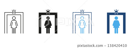 Female Security Checkpoint Icon Set. Airport Security Screening And Metal Detector Outline And Silhouette Symbol Collection. Safety And Security Measures. Isolated Vector Illustration Female Security Checkpoint Icon Set. Airport Security Screening And Metal Detector Outline And Silhouette Symbol Collection. Safety And Security Measures. Isolated Vector Illustration 138420410