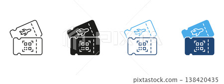 Airplane Ticket With Qr Code Icon Set. Travel Booking, Boarding Pass, And Digital Check-In Symbol Collection. Aviation And Transportation Concept. Isolated Vector Illustration Airplane Ticket With Qr Code Icon Set. Travel Booking, Boarding Pass, And Digital Check-In Symbol Collection. Aviation And Transportation Concept. Isolated Vector Illustration 138420435
