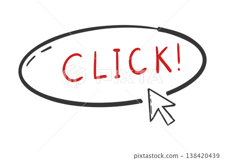 Stamp doodle click here with cursor pointer. Mouse pointer arrow, Computer click icon. Web site register Freehand drawing style. Stamp doodle click here with cursor pointer. Mouse pointer arrow, Computer click icon. Web site register Freehand drawing style. 138420439