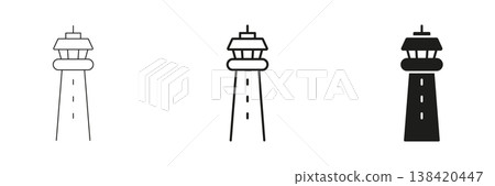 Air Traffic Control Tower Line And Solid Icon Set. Aviation Safety, Flight Navigation Outline And Silhouette Symbol Collection. Aviation Infrastructure. Isolated Vector Illustration Air Traffic Control Tower Line And Solid Icon Set. Aviation Safety, Flight Navigation Outline And Silhouette Symbol Collection. Aviation Infrastructure. Isolated Vector Illustration 138420447