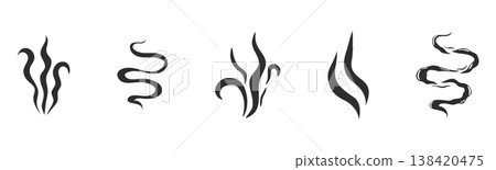 Smell steam and smoke lines icons set. Air wind and scent linear hand drawn doodle. Hot vapor, aroma, smell, waves from food sketch. Smell steam and smoke lines icons set. Air wind and scent linear hand drawn doodle. Hot vapor, aroma, smell, waves from food sketch. 138420475