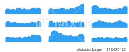 Simple clouds divider web site separator set. Fluffy curve edge header section. Blue border for banner, frame bottom, template Simple clouds divider web site separator set. Fluffy curve edge header section. Blue border for banner, frame bottom, template 138420482