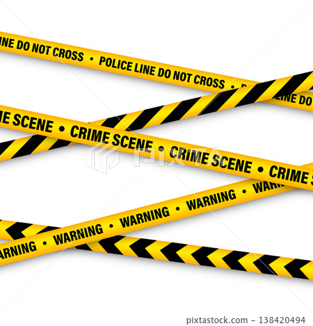 Barricade construction tape. Colorful police warning line, brightly colored danger or hazard stripe, ribbon. Restricted area, zone. Attention symbol. Vector illustration Barricade construction tape. Colorful police warning line, brightly colored danger or hazard stripe, ribbon. Restricted area, zone. Attention symbol. Vector illustration 138420494