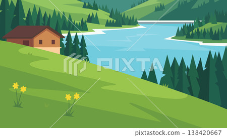 landscape with village on the hill 138420667