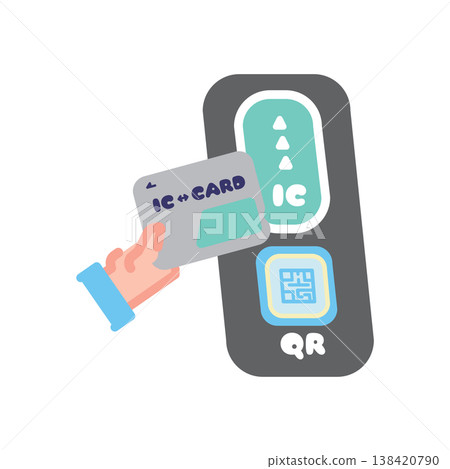 Illustration of passing through a ticket gate with an IC card 138420790