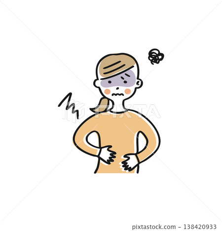Woman holding her stomach due to abdominal pain (single image) 138420933