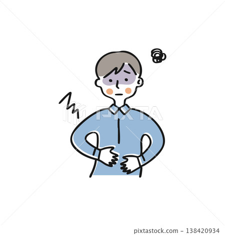 A man clutching his stomach due to abdominal pain (single image) 138420934