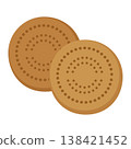 Two round, crispy biscuits with a dotted texture. It is suitable for decorating pastries, desserts and food packaging. Flat vector illustration. 138421452