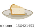 Piece of classic cheesecake served on a plate. A creamy dessert with a sponge crust, suitable for bakeries, cafes, candy packaging and recipe design. Flat vector illustration. 138421453
