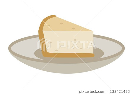 Piece of classic cheesecake served on a plate. A creamy dessert with a sponge crust, suitable for bakeries, cafes, candy packaging and recipe design. Flat vector illustration. Piece of classic cheesecake served on a plate. A creamy dessert with a sponge crust, suitable for bakeries, cafes, candy packaging and recipe design. Flat vector illustration. 138421453