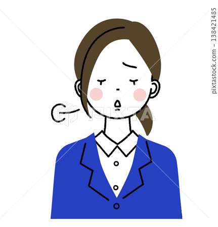A young woman in a navy blue suit; another woman sighing heavily. A young woman in a navy blue suit; another woman sighing heavily. 138421485