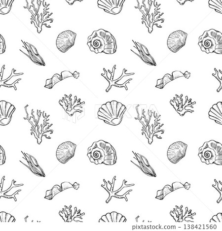 Seamless Sea life pattern with corals and seashells 138421560