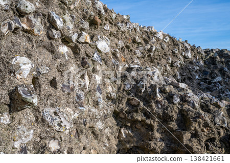 Selective focus on flint nodules in the fortifications at the Old Sarum ruined settlement of Salisbury, England Selective focus on flint nodules in the fortifications at the Old Sarum ruined settlement of Salisbury, England 138421661