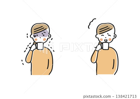 比較照片:一位女士雙手顫抖地用杯子喝水,另一位女士面帶微笑地喝水。 比較照片:一位女士雙手顫抖地用杯子喝水,另一位女士面帶微笑地喝水。 138421713