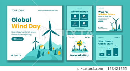 Flat Cartoon Hand Drawn Background Illustration Social Media Post Global Wind Day 138421865