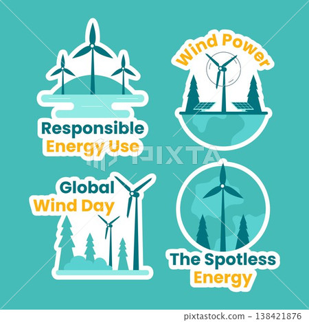 Flat Cartoon Hand Drawn Social Media Label Illustration Global Wind Day 138421876